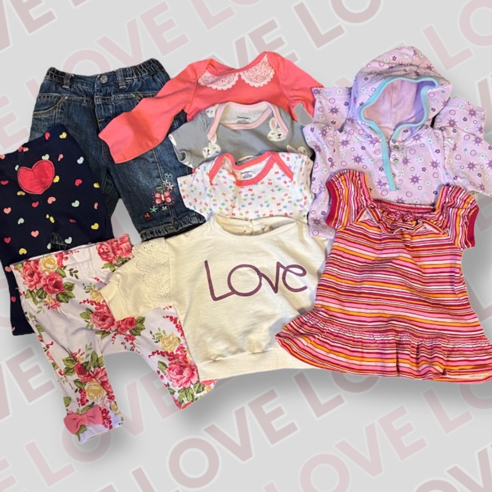 9 items: Mix-and-Match Pinks Bundle Lot. 0-3 mo.